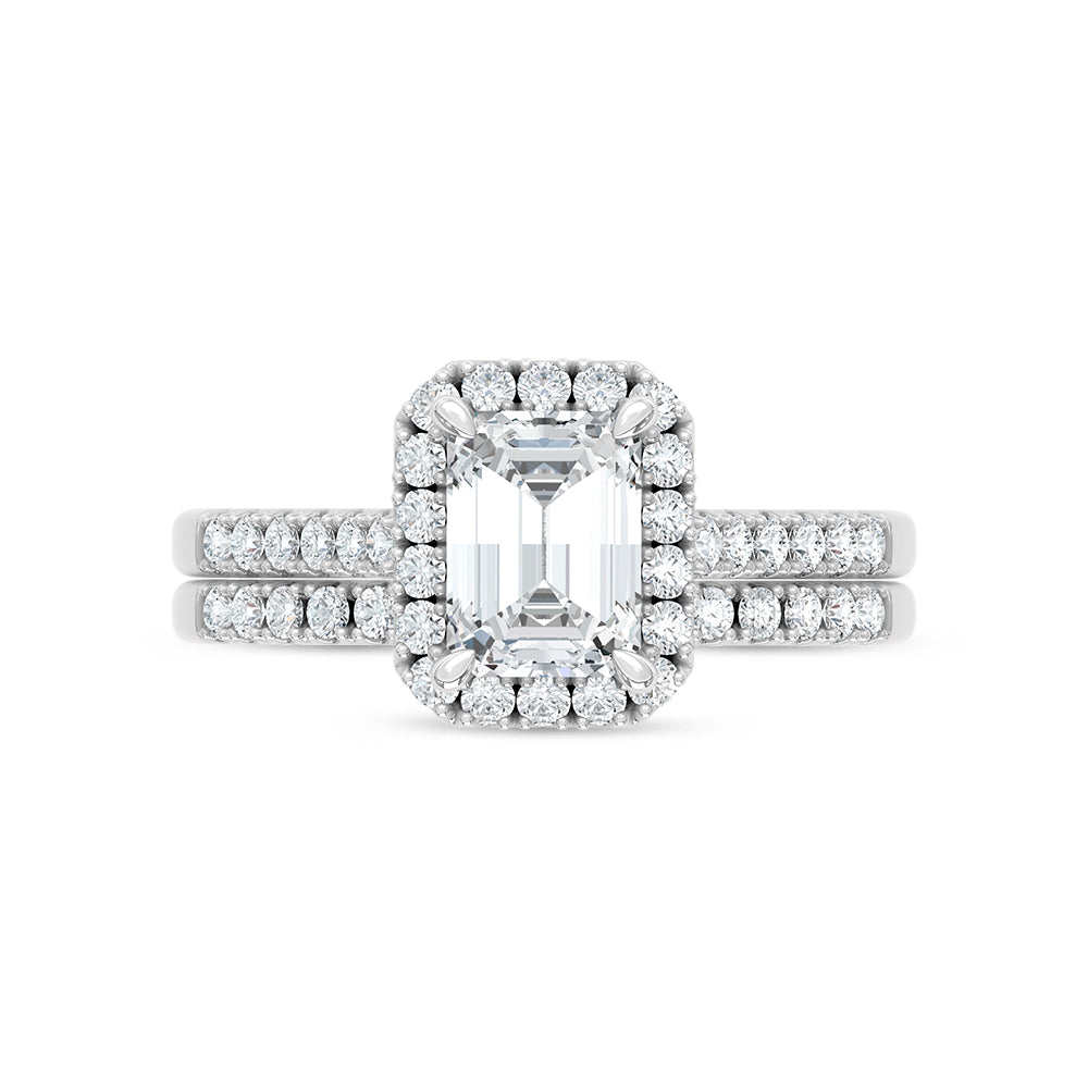 10K White Gold Lab Grown Diamond 1 1/2 Ct.Tw. Emerald Shape Halo Bridal Ring (Center 1 Ctw)