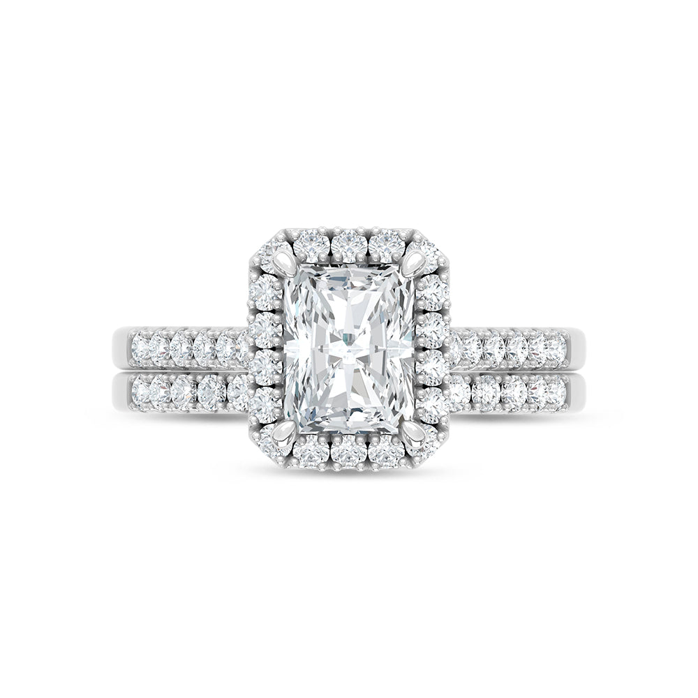 10K White Gold Lab Grown Diamond 1 1/2 Ct.Tw. Radiant Shape Halo Bridal Ring (Center 1 Ctw)