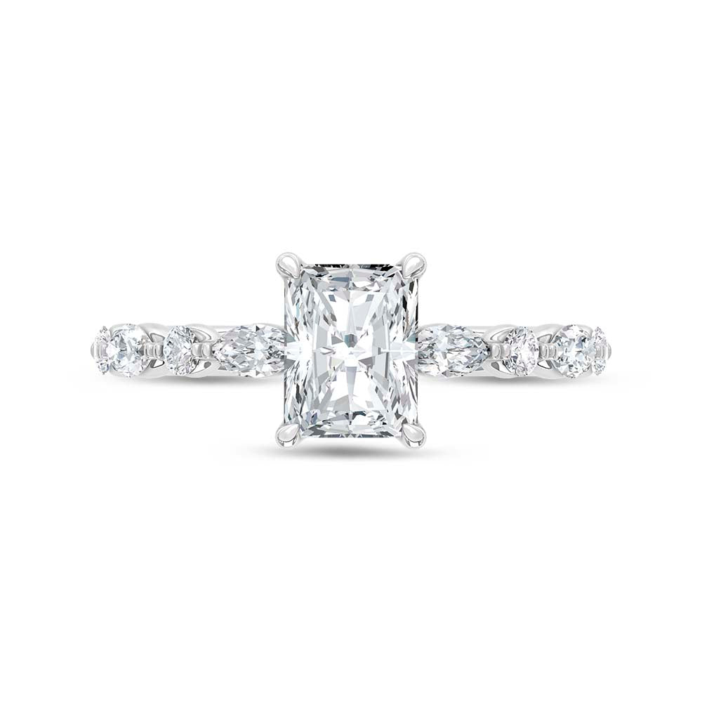 14K White Gold Lab Grown Diamond 1 3/8 Ct.Tw. Radiant Shape Engagement Ring (Center 1 CT)