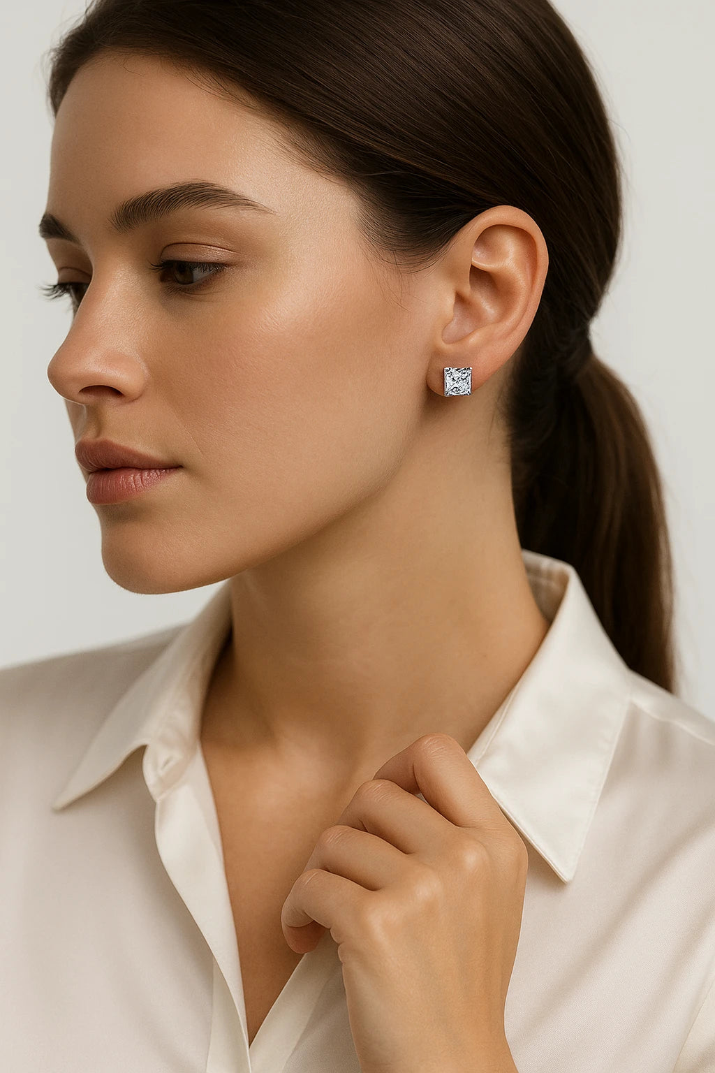 10K White Gold 1.00 ctw Lab-Grown Diamond Princess Stud Earrings