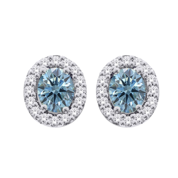 14K White Gold 1.25 Ctw With Blue Lab-Grown Diamond Oval Fashion Earrings