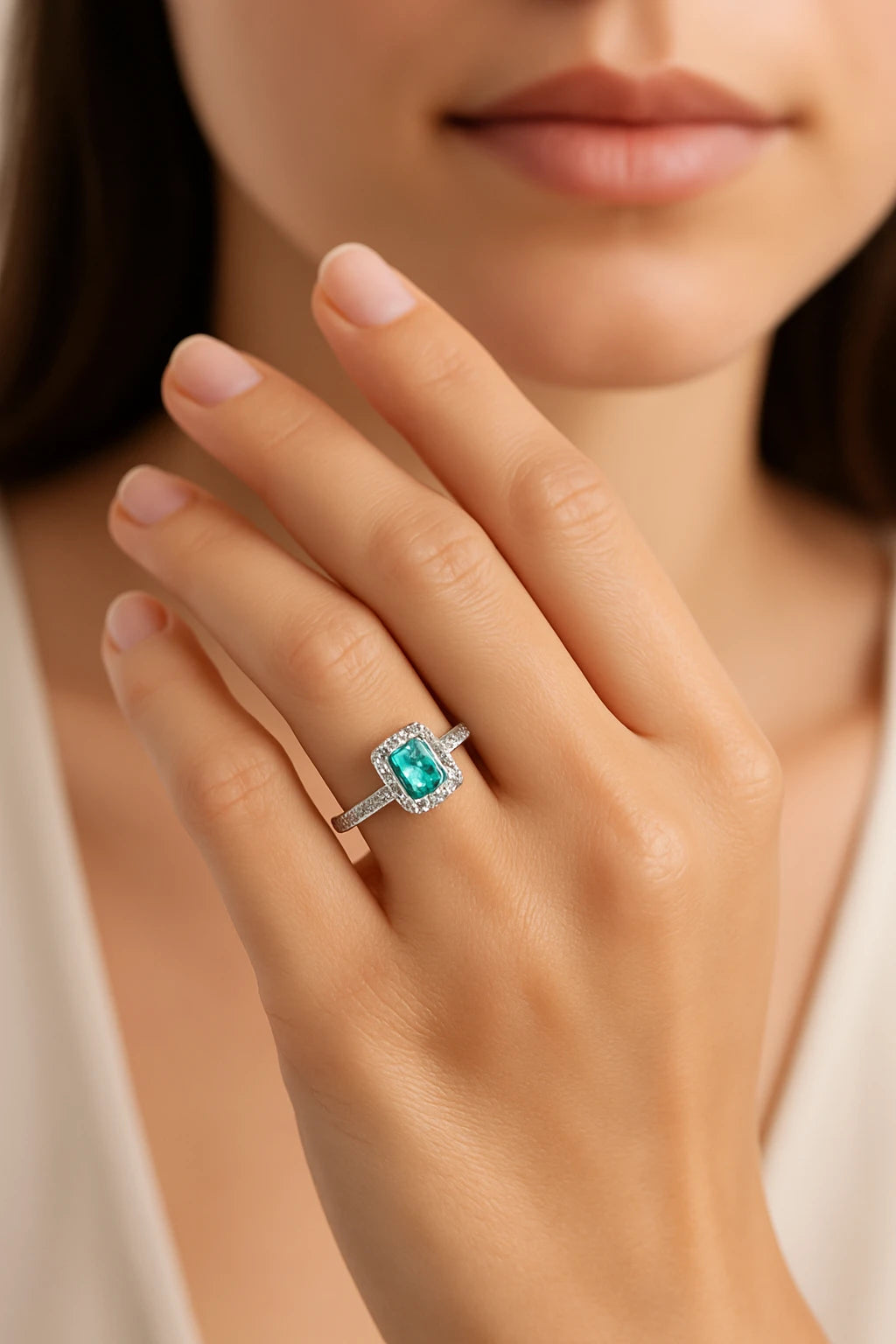 14K White Gold 2.25 ctw With Blue Lab-Grown Diamond Emerald Engagement Ring