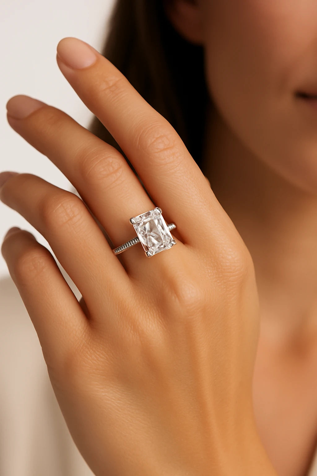 14K White Gold 4.50 ctw Lab-Grown Diamond Radiant Engagement Ring