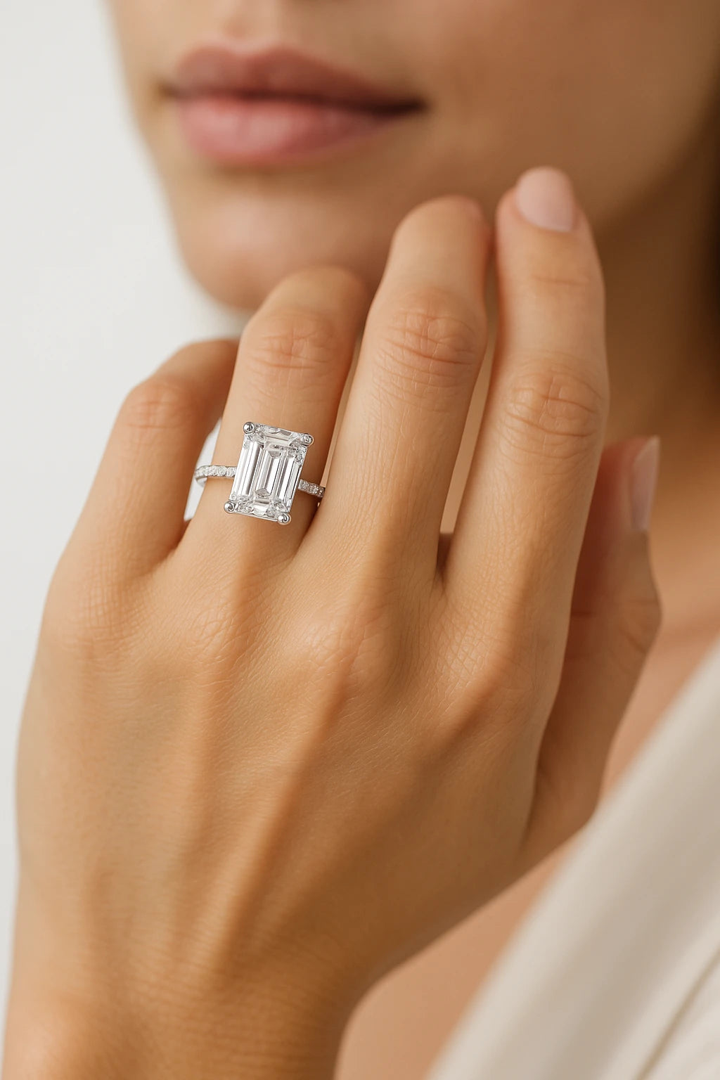 14K White Gold 4.50 ctw Lab-Grown Diamond Emerald Engagement Ring