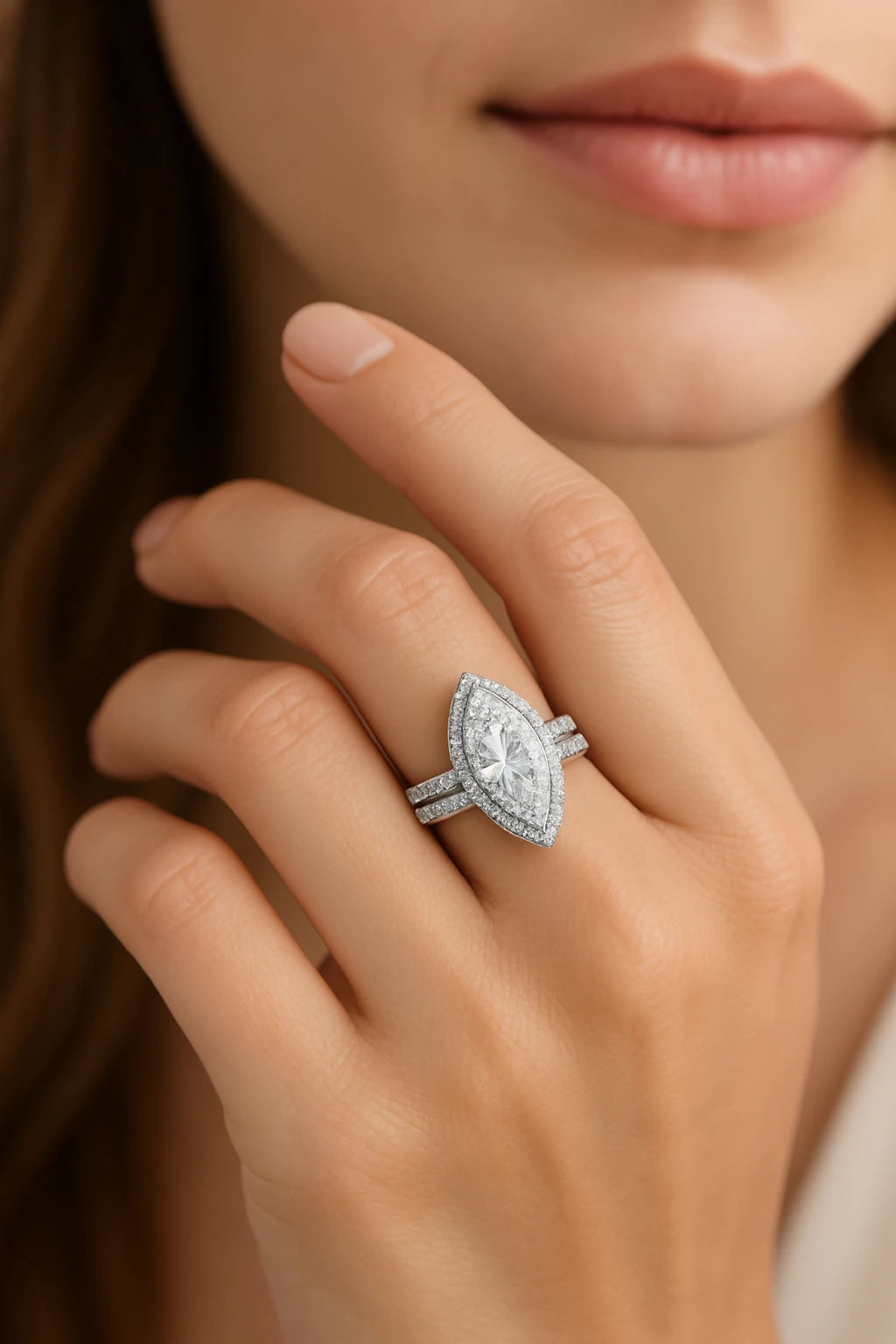 14K White Gold  2.50 ctw Lab-Grown Marquise Diamond Bridal Set
