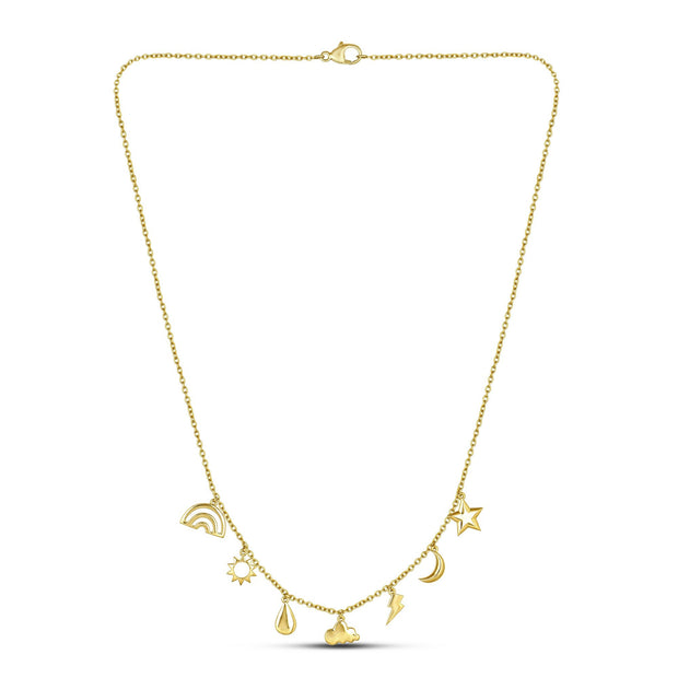 10K Yellow Gold 7 Charm Dangle Necklace