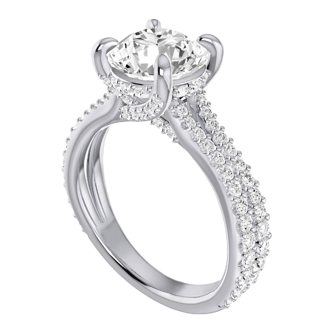 Platinum 0.70 ctw Natural 2 Center Lab-Grown Diamond Round Engagement Ring