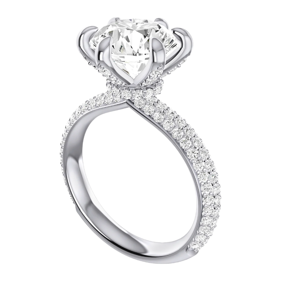 Platinum 0.81 ctw Natural 3.02 Center Lab-Grown Diamond Round Engagement Ring