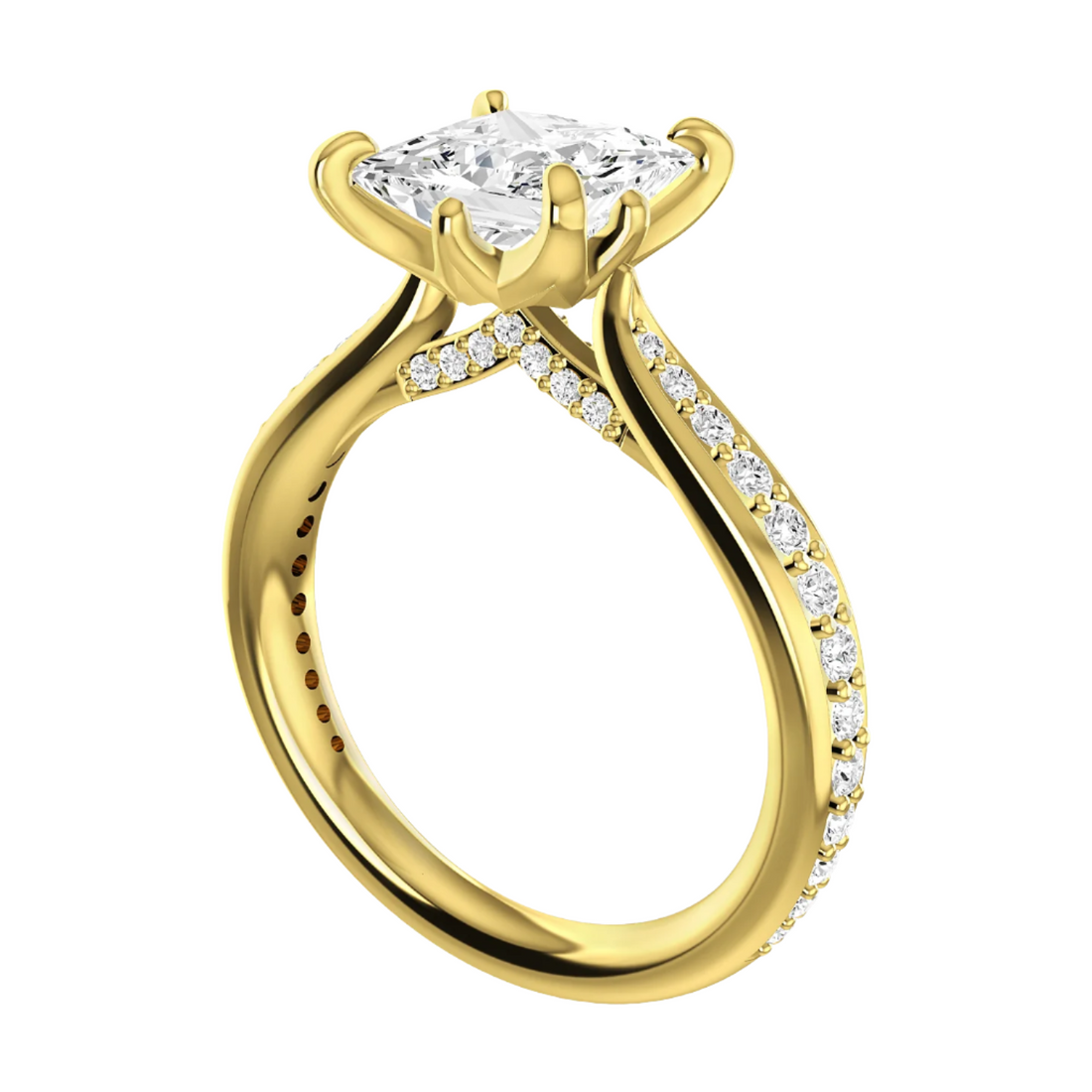18K Yellow Gold 0.37 ctw Natural 2.01 Center Lab-Grown Diamond Princess Engagement Ring