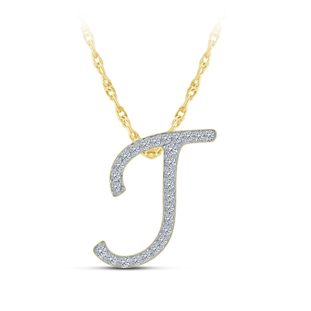 10K YELLOW GOLD 0.15 Ctw Initial J Pendant