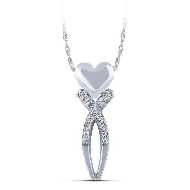 10K White Gold 0.15 Ctw Diamond Finger Heart Pendant