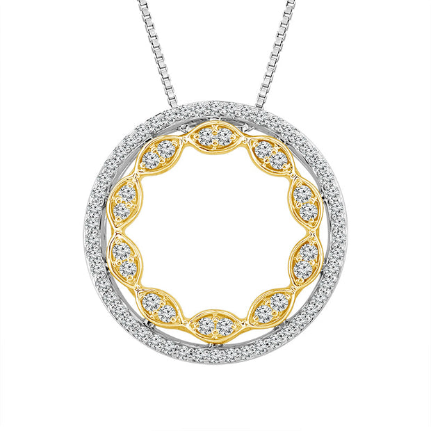14K Two Tone 0.33 Ctw Diamond Round Pendant