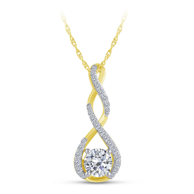 10K Yellow Gold 0.812 Ctw Lab-Grown Diamond Twist Round Pendant