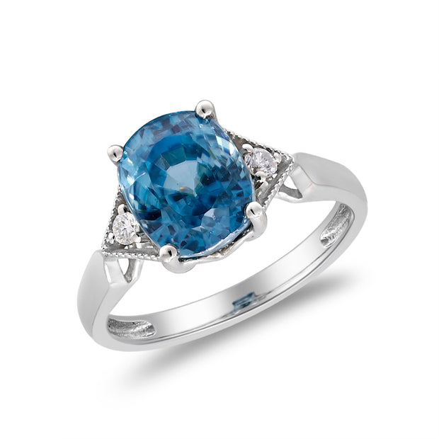 10K White Gold 0.06 Ctw Diamond 2.39 Center Natural Cushion London Blue Topaz Ring