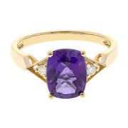 10K Yellow Gold 0.06Ctw Diamond 2.09 Ctr Natural Cushion Amethyst Ring