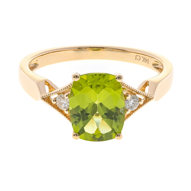 10K Yellow Gold 0.06 Ctw Diamond 2.09 Center Natural Cushion Amethyst Ring
