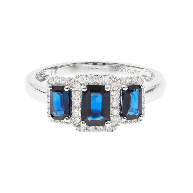 10K White Gold 0.19 Ctw Diamond 1.28 Ctw Natural Blue Sapphire Ring