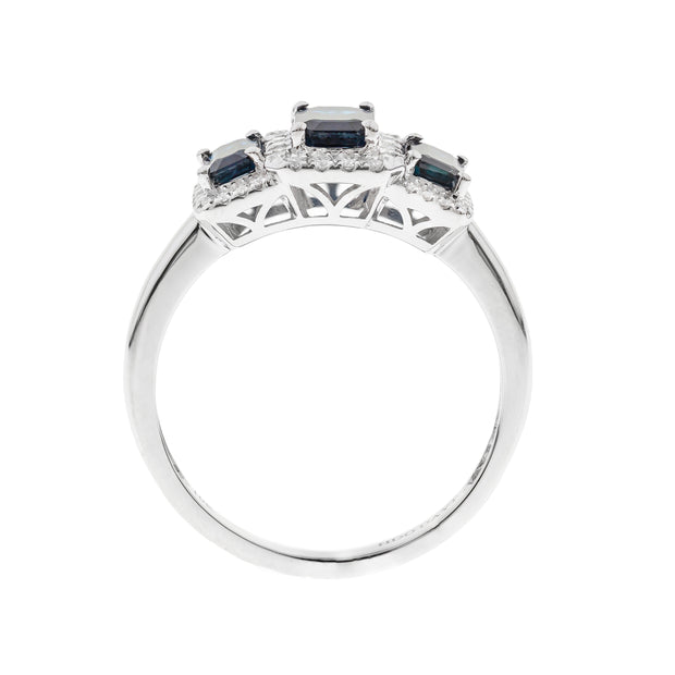 10K White Gold 0.19 Ctw Diamond 1.28 Ctw Natural Blue Sapphire Ring