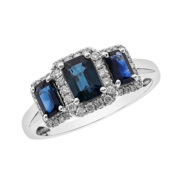 10K White Gold 0.19 Ctw Diamond 1.28 Ctw Natural Blue Sapphire Ring