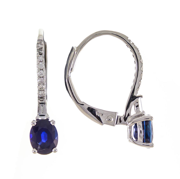 10K White Gold 0.09 Ctw Diamond 0.93 Center Natural Oval Blue Sappire Dangle Earring