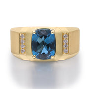 10K Yellow Gold 0.08CTW Diamond 2.43 CTR Natural London Blue Topaz Men's RING