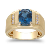 10K Yellow Gold 0.08CTW Diamond 2.43 CTR Natural London Blue Topaz Men's RING