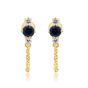 10K Yellow Gold 0.11 Ctw Diamond 0.38 Center Natural Round Blue Sappire Earring