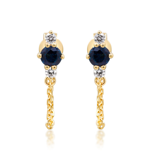 10K Yellow Gold 0.11 Ctw Diamond 0.38 Center Natural Round Blue Sappire Earring