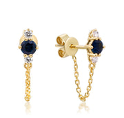 10K Yellow Gold 0.11 Ctw Diamond 0.38 Center Natural Round Blue Sappire Earring