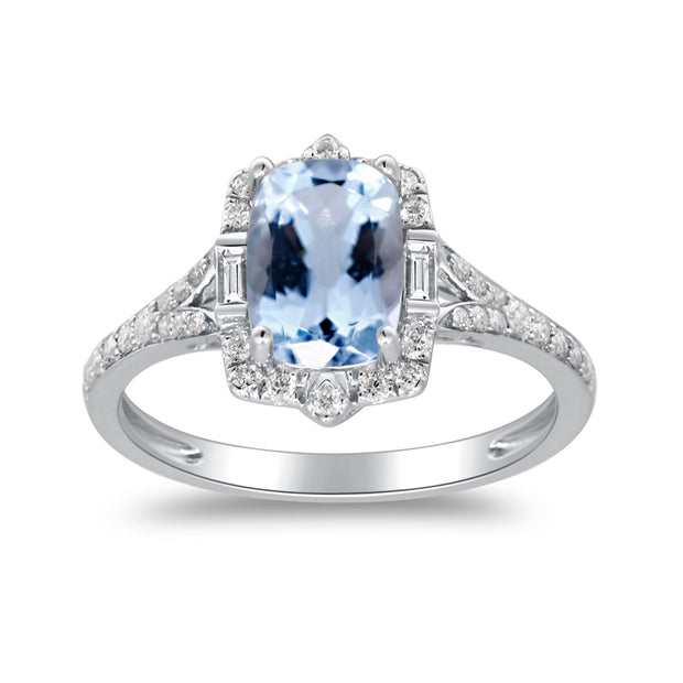 10K White Gold 0.27 CTW Diamond 1.29 CTR Natural Aquamarine Ring