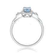 10K White Gold 0.15 Ctw Diamond 0.70 Center Natural Oval Aqua-Marine Ring