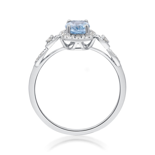 10K White Gold 0.15 Ctw Diamond 0.70 Center Natural Oval Aqua-Marine Ring