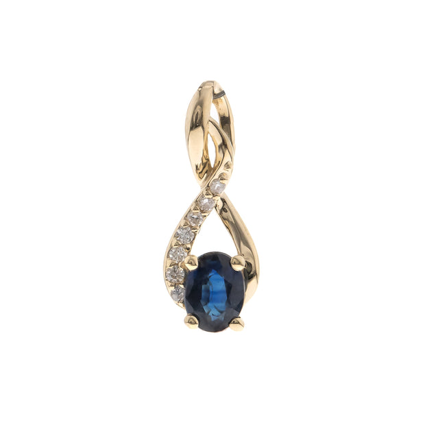 10K Yellow Gold 0.03 Ctw Diamond 0.21 Center Natural Oval Blue Sappire Pendant