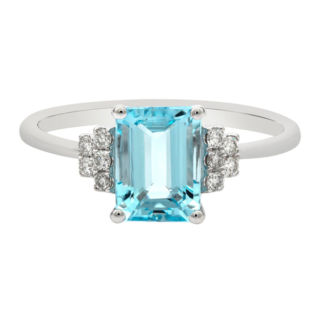 10K Gold 0.11 Ctw Diamond 1.45 Ctr Natural Aquamarine Ring