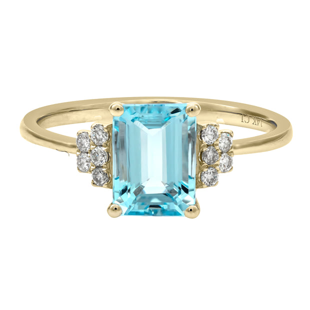 10K Gold 0.11 Ctw Diamond 1.45 Ctr Natural Aquamarine Ring