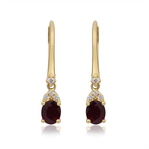 10K Yellow Gold 0.07 Ctw Diamond 1.02 Center Natural Ruby Dangle Earring