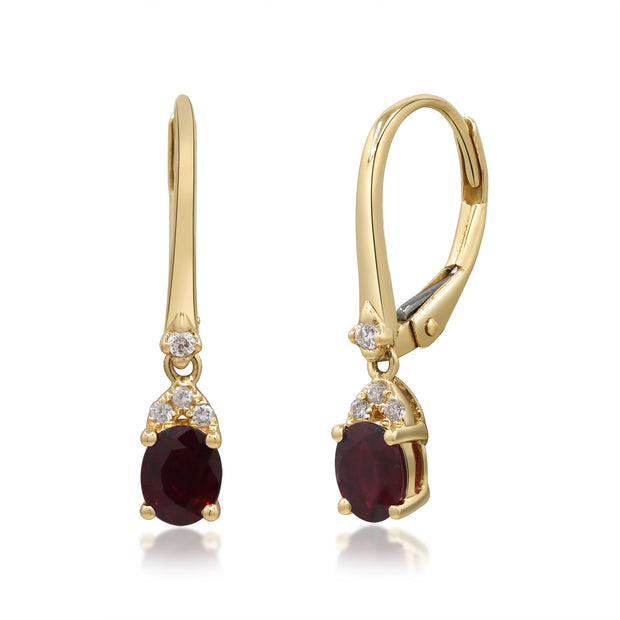 10K Yellow Gold 0.06 CTW Diamond 0.88 CTW Natural Ruby Dangle Earring