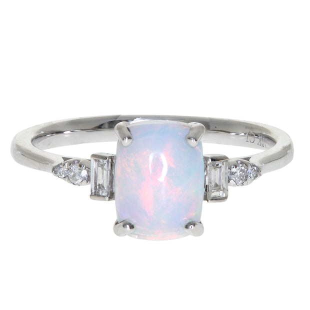10K White Gold 0.12 CTW Diamond 1.02 CTR Natural Ethiopian-Opal Ring