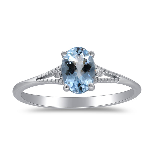 10K White Gold 0.67Ctw Diamond 0.75 Ctr Natural Aquamarine Ring