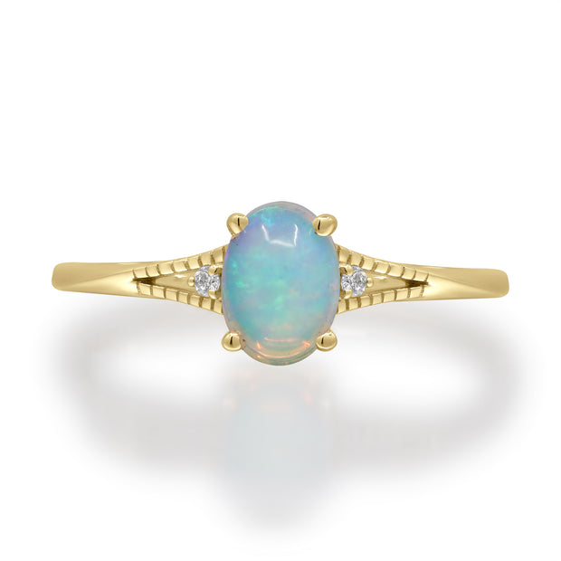 10K Yellow Gold 0.02 Ctw Diamond 0.55 Ctr Natural Ethiopian Opal Ring