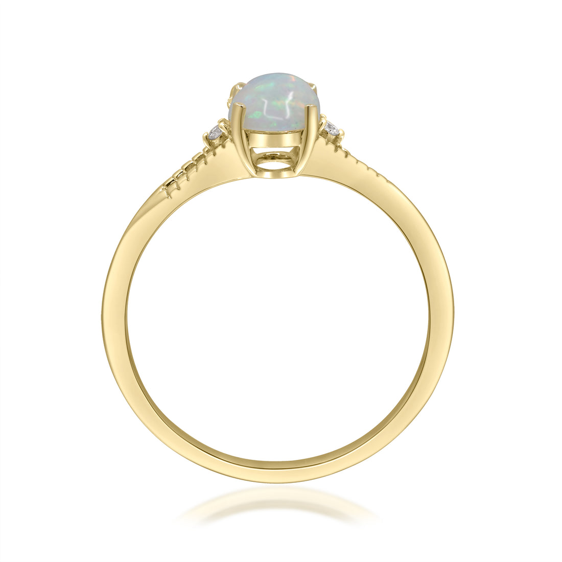 10K Yellow Gold 0.02 ctw Diamond 0.55 Ctr Natural Ethiopian Opal Ring