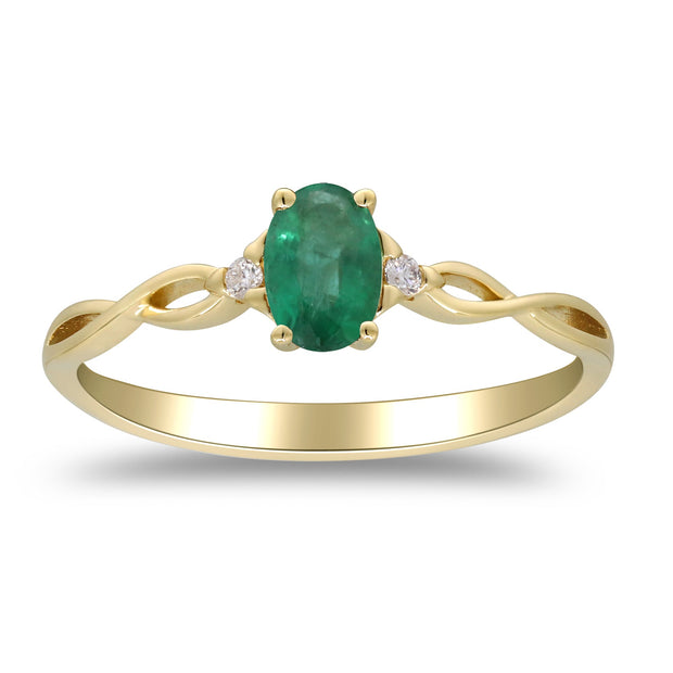 10K Yellow Gold 0.02 Ctw Diamond 0.46 Center Natural Oval Emerald Ring