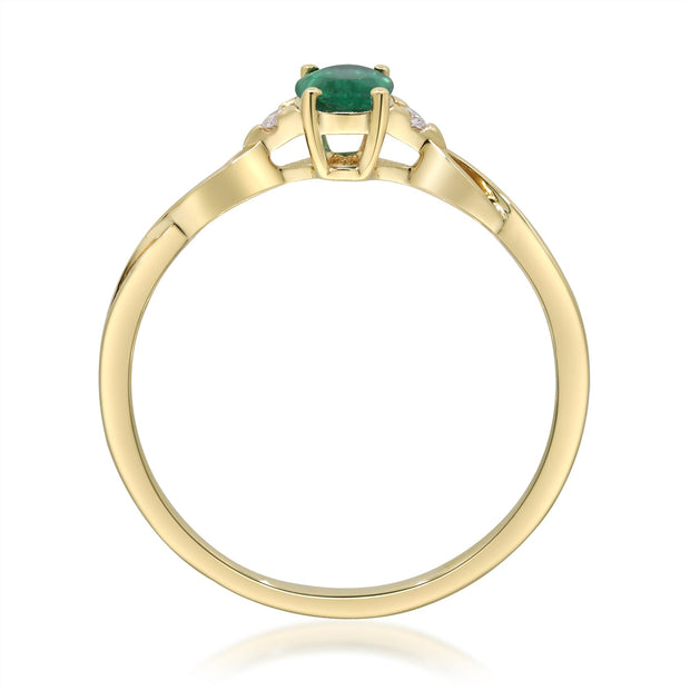 10K Yellow Gold 0.02 Ctw Diamond 0.46 Center Natural Oval Emerald Ring