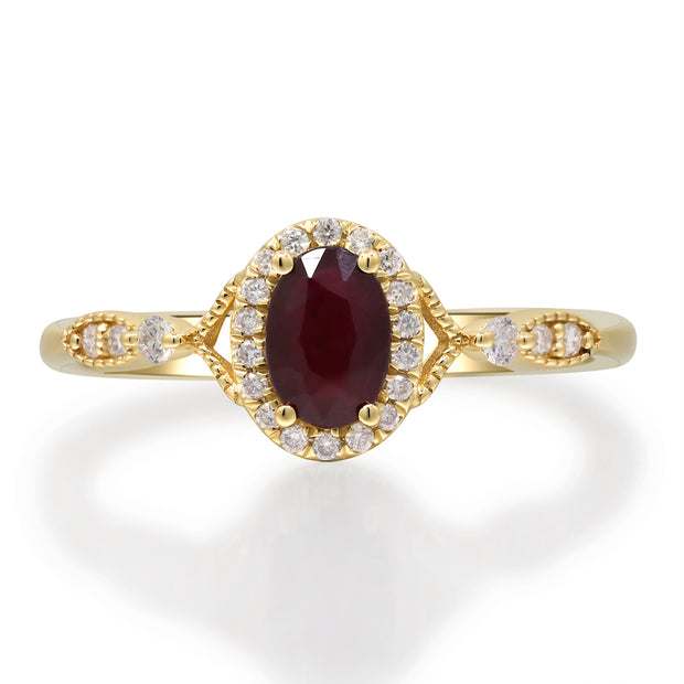 10K Yellow Gold 0.09 Ctw Diamond 1.02 CTR Natural Ruby Ring