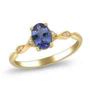 10K Yellow Gold 0.03 Ctw Diamond 0.91 CTR Natural Tanzanite Ring