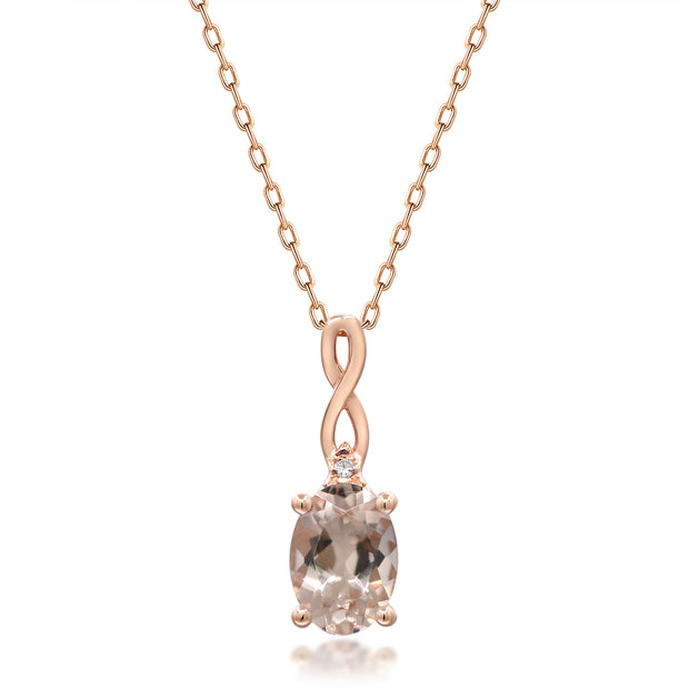 10K Rose Gold 0.64 Ctr Natural Morganite with Diamond Pendant