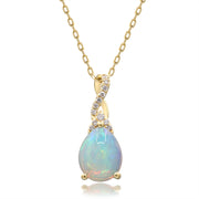 10K Yellow Gold 0.04 Ctw Diamond 1.25 Ctw Natural Ethiopian Opal Pendant