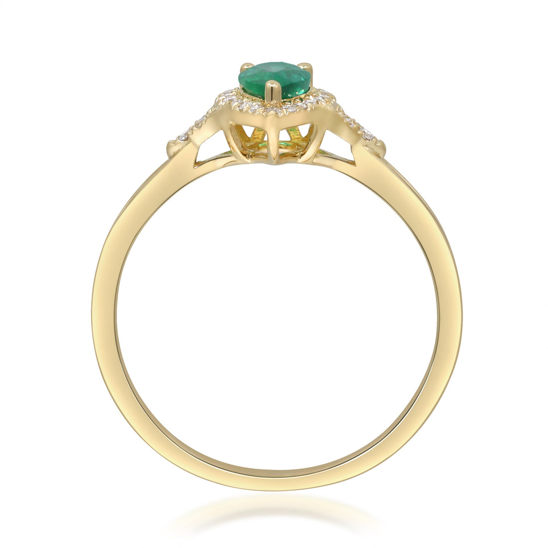 10K Yellow Gold 0.09 ctw Diamond 0.27 Center Natural Pear Emerald Ring