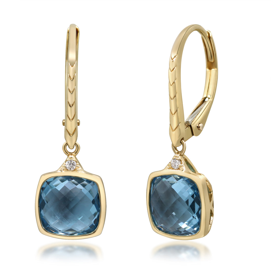 10K Yellow Gold 0.02 ctw Diamond 3.63 ctw Natural Swiss Blue Topaz Earring