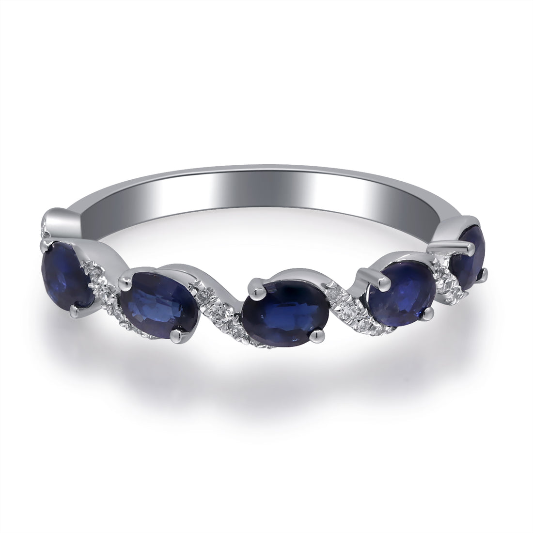 10K White Gold 0.09 ctw Diamond 1.11 Ctr Natural Sapphire Ring
